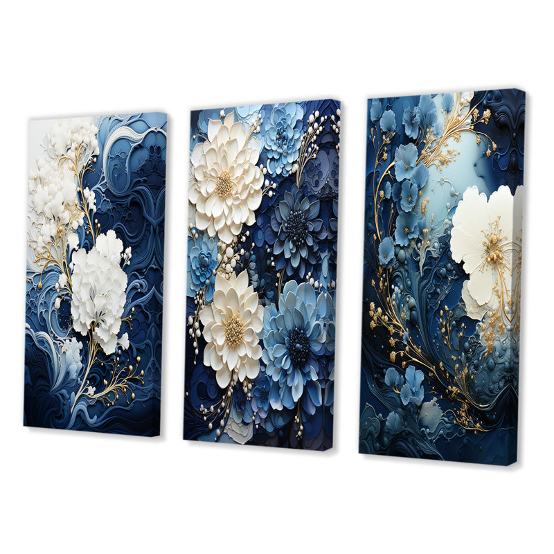 «Spirale d'encre liquide», 3 pièces sur toile, Toile tendue, H 32 po x l 48 po