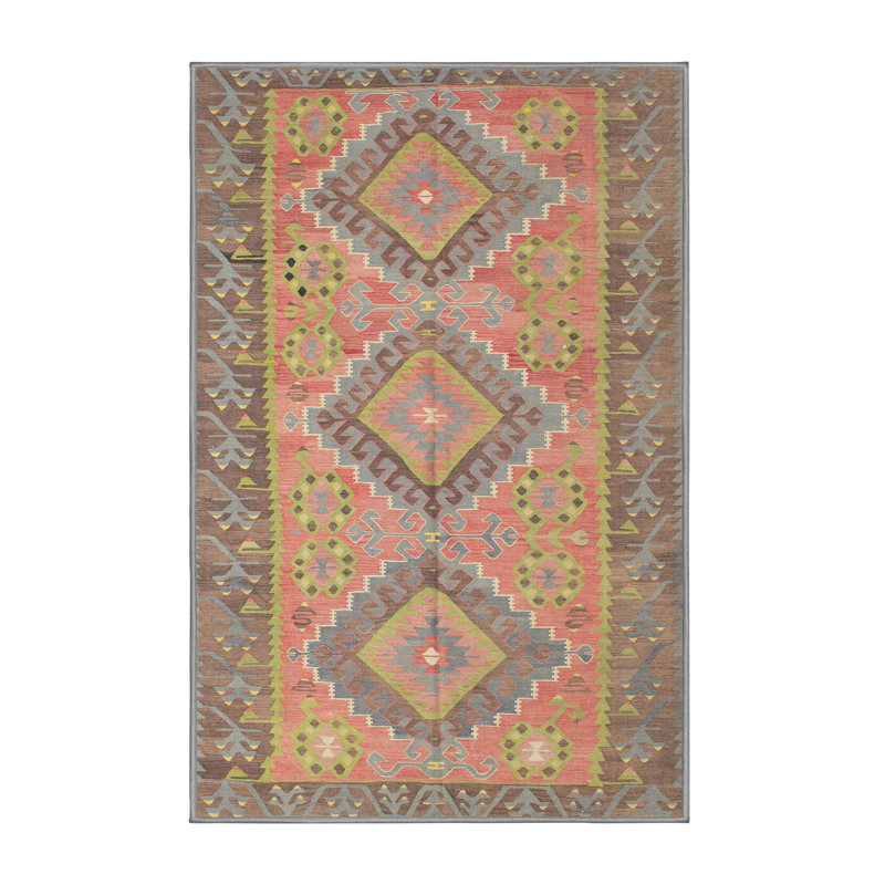Tapis de zone brun/vert contemporain, Rectangle 7 pi x 10 pi