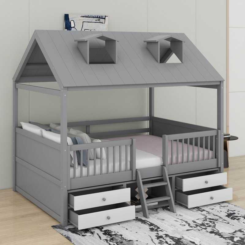 Lit en bois, Gris, Lit double
