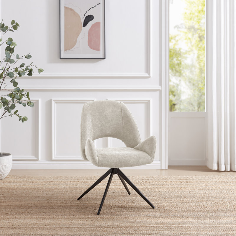 Lyla Luxury Fabric Upholstered Swivel Dining And Office Chair With Metal Legs, Cream