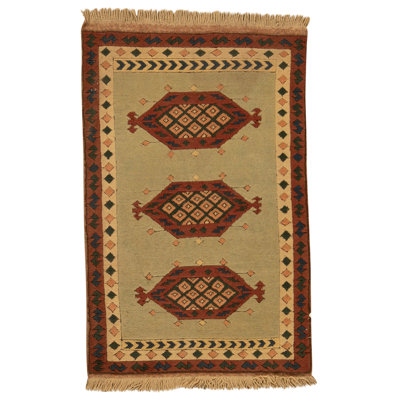 Tapis vert et brun noué à la main de haute qualité