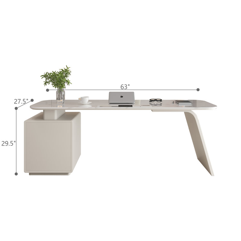 Aleiah Modern Stone Executive Desk with Storage for Computer Office, 29.5" H x 63" W x 27.5" D
