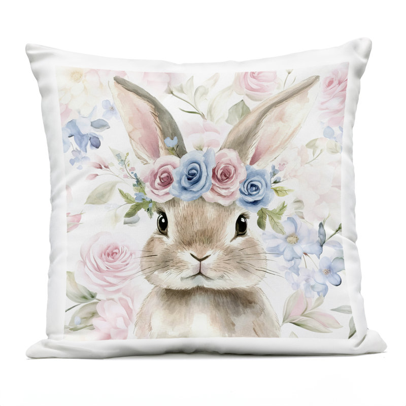 Coussin d'extérieur Flower Power Bunny, imprimé par Tina LeCour, 18 x 7 x 18
