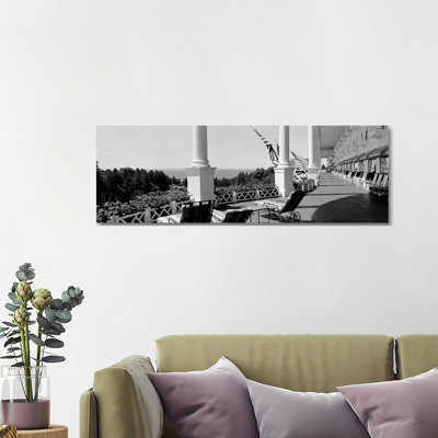 Deck Chairs On A Hotel's Porch, Grand Hotel, Mackinac Island, Michigan, USA - Wrapped Canvas Panoramic Print