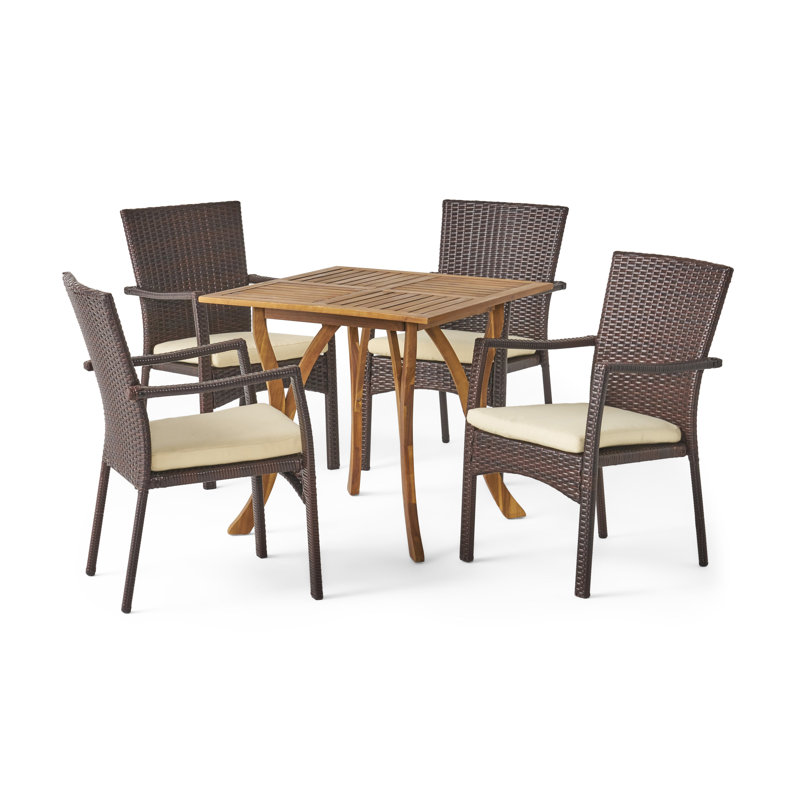 Wallart 4 - Person Acacia Wicker Patio Dining Set with Square Table