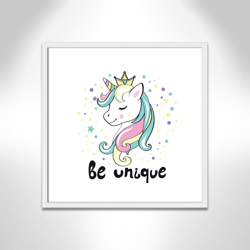 «Be Unique», impression sur papier licorne, H 22,5 po x l 22,5 po x P 1,18 po, Encadré de boîte blanc