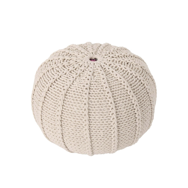 Bordeaux Knitted Cotton Round Pouf, Versatile Ottoman And Floor Cushion With Polystyrene Bead Filling For Comfort And Style