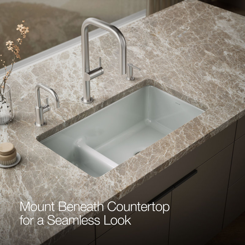 Iron Tones 33" L x 18.75" W Large/Medium Double-Bowl Kitchen Sink, Ice Grey