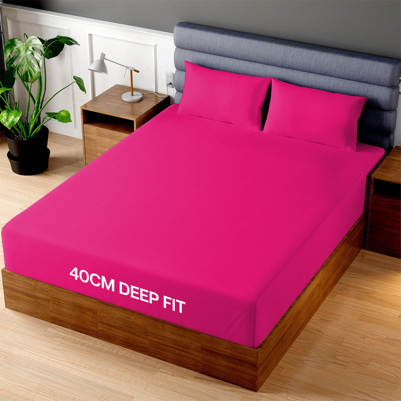 King Size 40 CM Deep Fitted Sheet – Ultra Soft, Breathable & Wrinkle-Free, Pink