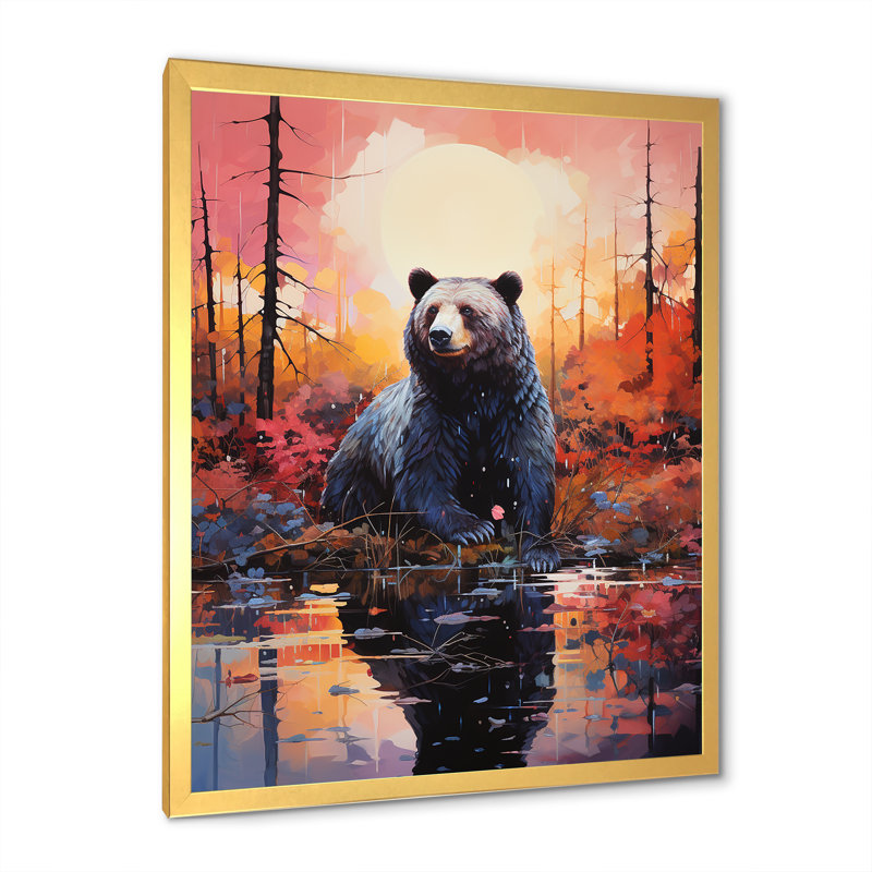 «A Bear In A Dreamy Retreat», reproduction sur toile, H 20 po x l 12 po x P 1 po, Encadrement doré