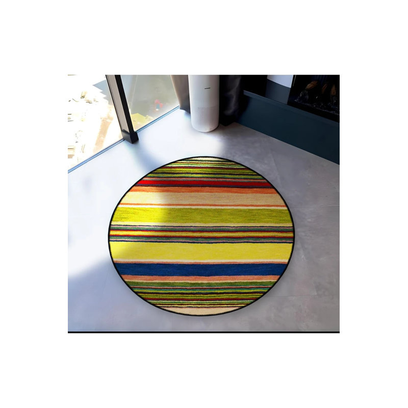 Multicolored Striped Patterned Round Woven Base Modern Decorative Carpet, Round 2'8"