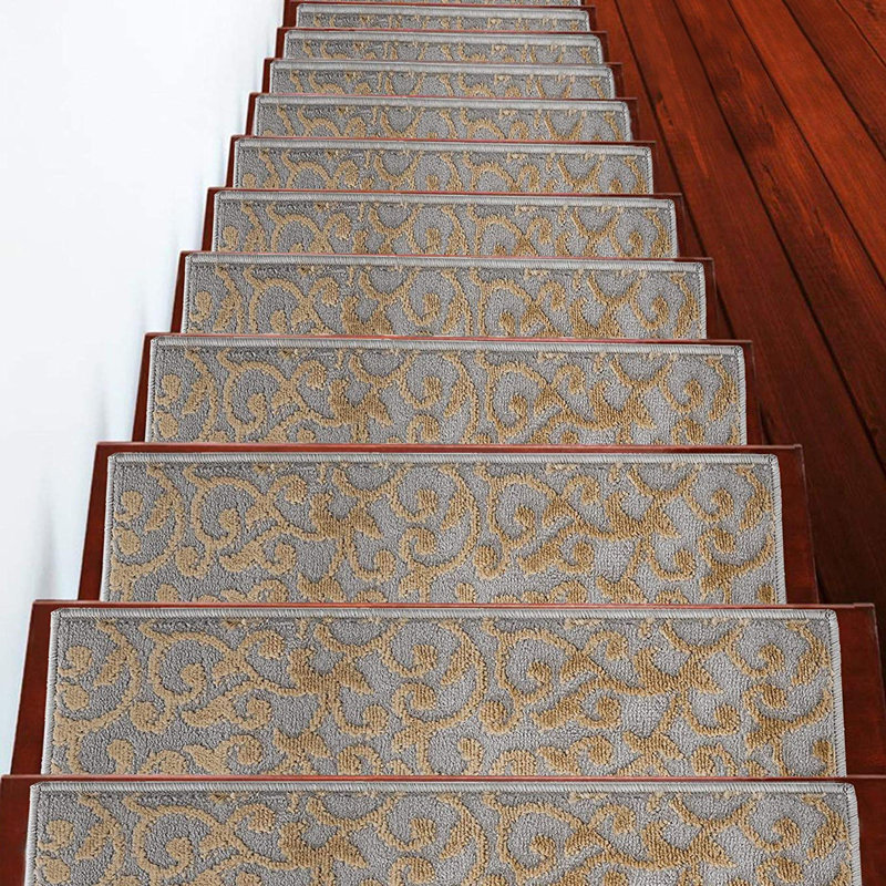 Tapis d'escalier intérieur antidérapant 9 po x 28 po Spohn, Gris/beige
