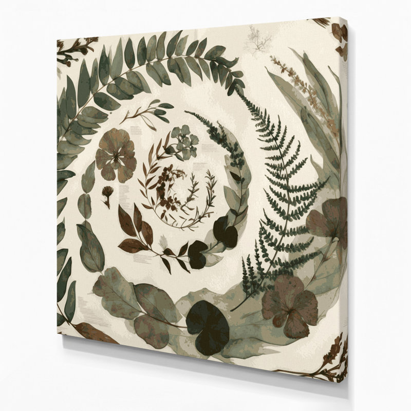 Art botanique sur toile beige, H 8 po x l 8 po