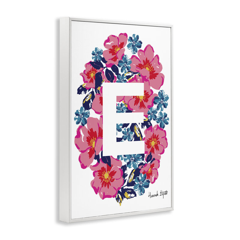 "Floral", lettre E, estampe numérique encadrée par Hannah Louise Byatt, Giclée encadrée blanc bord de mer, H 24 po x l 16 po