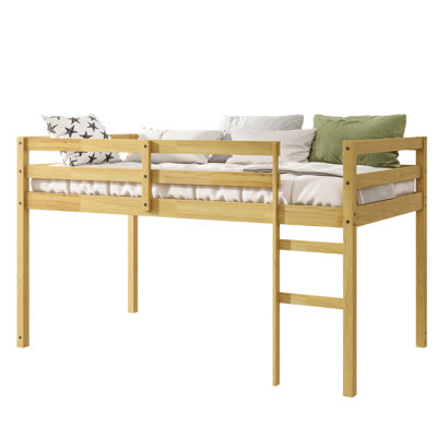 Twin Loft Bed, , Rubber Wood Construction, 13 Slats, Low - Height, Ample Space For Storage And Organization, Simple Design Concept Solid Wooden Natural, Slat Bed Platform, Large Area, Interior