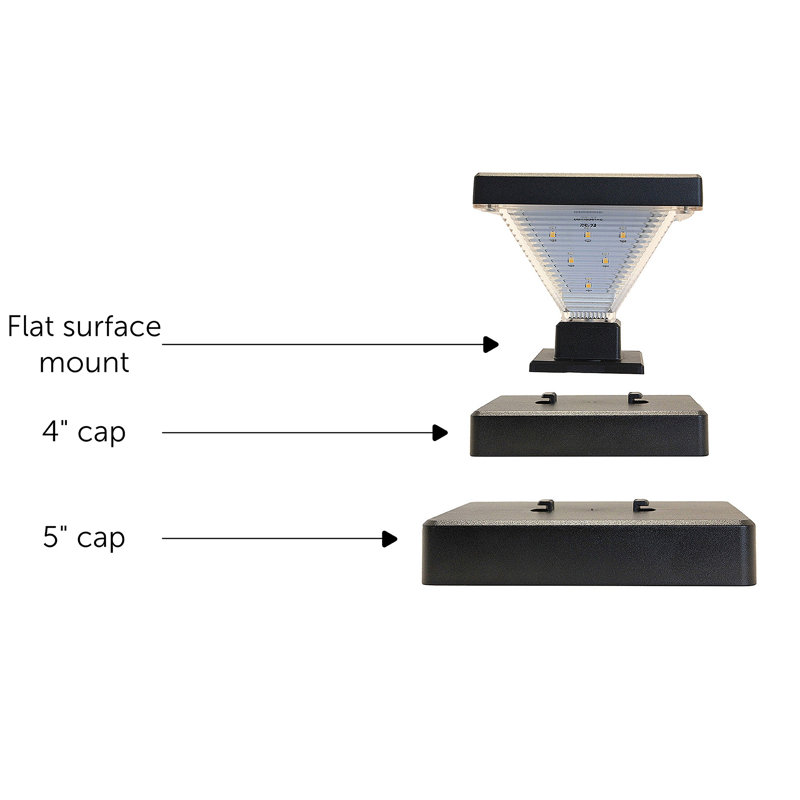 Luxor Black 4x4 and 5x5 Solar LED Deck Post Cap Light with Warm White and Hi/Lo Mode for Backyard and Wood Fence(2-Pack)