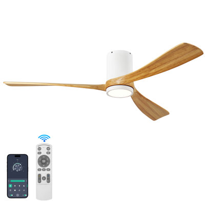 52 in. 3-Blade Indoor Flush Mount Ceiling Fan with Remote Control and Light, Dimmable, Quiet Reversible DC Motor