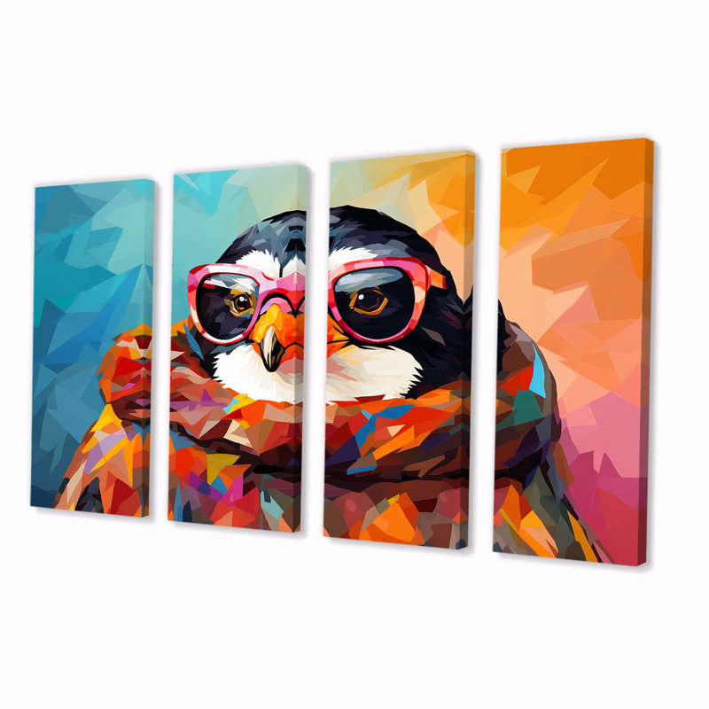 Pop Art, pingouin avec lunettes de soleil - art mural 4 pièces pingouin, H 28 po x l 48 po