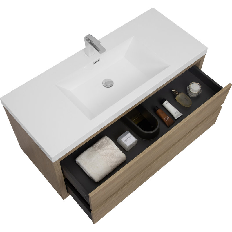 Meuble-lavabo mural avec lavabo, Bois de chêne naturel, 47"