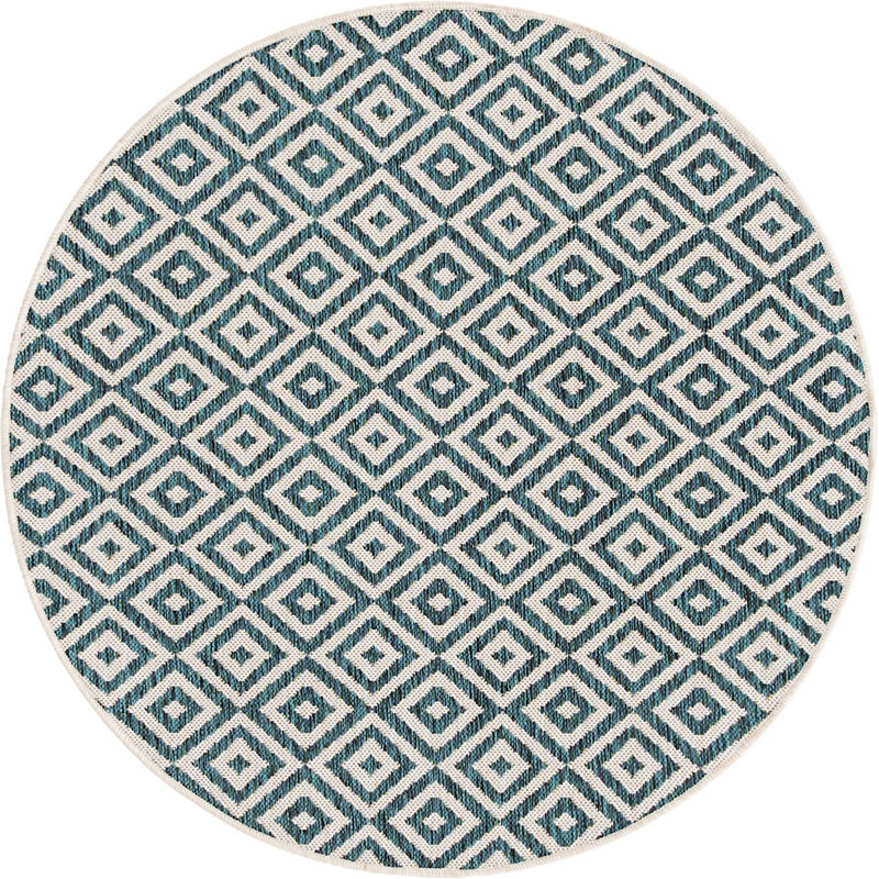 Outdoor Destiny Area Rug Green Diamond Color, Round 4'