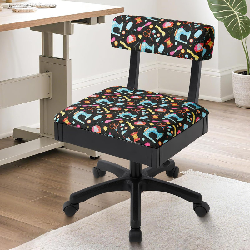 Sewing Chair Adjustable Height Crafting Chair with Under Seat Storage & Back Support Hydraulic Sewing Machine Chair for Craft Room Furniture