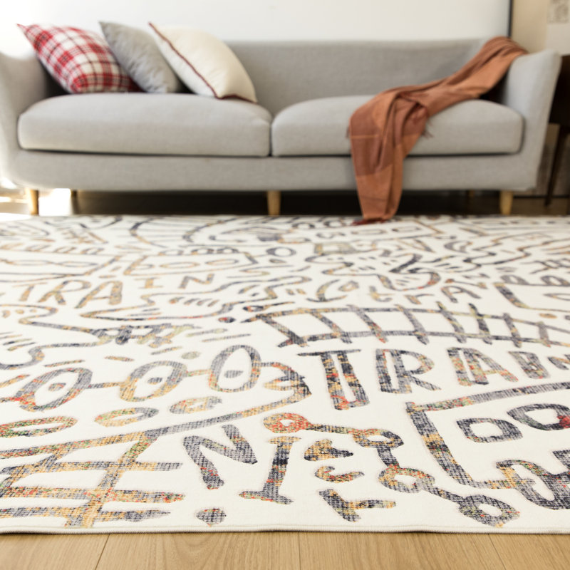 Tapis ivoire lavable à la machine Merzglyphs by Katie Merz, Rectangulaire : 7 pi 9 po x 9 pi 9 po