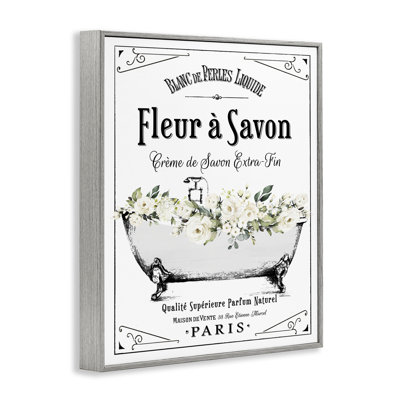 Giclée sur fond de baignoire blanche à motif floral blanc, design avec lettres et doublure