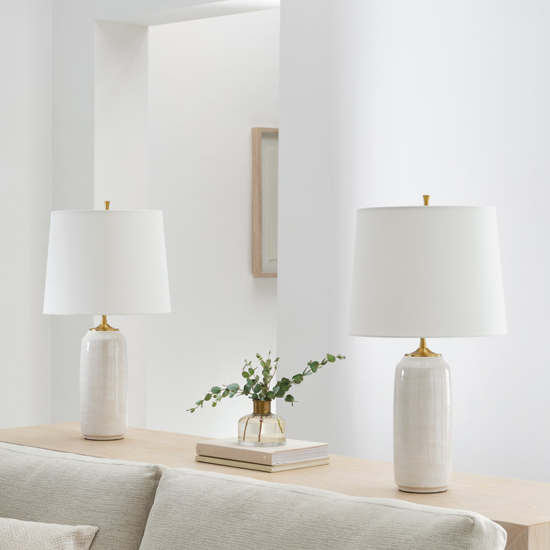 Thomas O'Brien Cato 1 Light Bedroom Home Office Living Room Lamp With White Linen Shade, Blue