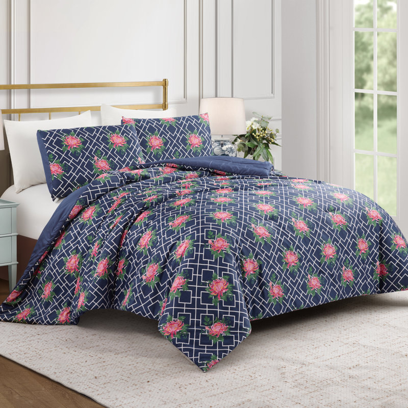 Ensemble de couette 3 pièces en satin de coton à motif géométrique chrysanthème