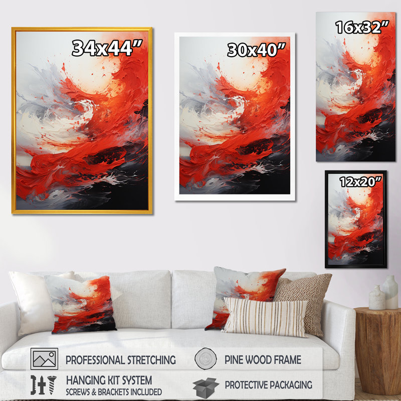 Red Chaos Unleashed II - Abstract Collages, art mural, H 40 po x l 30 po x P 1,5 po, Toile tendue