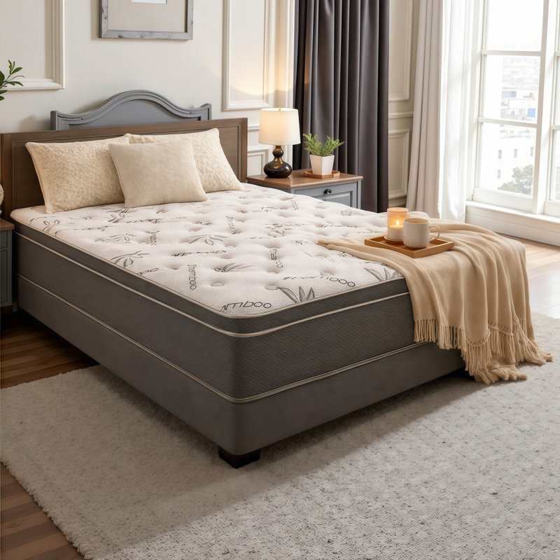 10-Inch Hybrid Cooling Mattress with Bamboo Cover & Support Coils for Motion Isolation, Twin