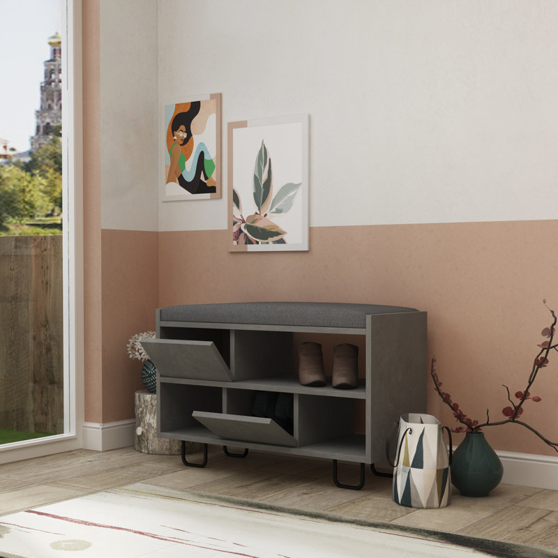Cannonleague Polyester Upholstered Bench with Shoe Storage, Retro Grey