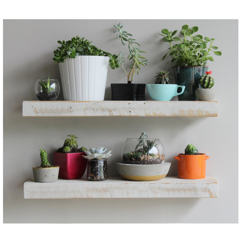 Joao 2 Piece Solid Wood Floating Shelf, White Washed, 2" H x 30" W x 7" D