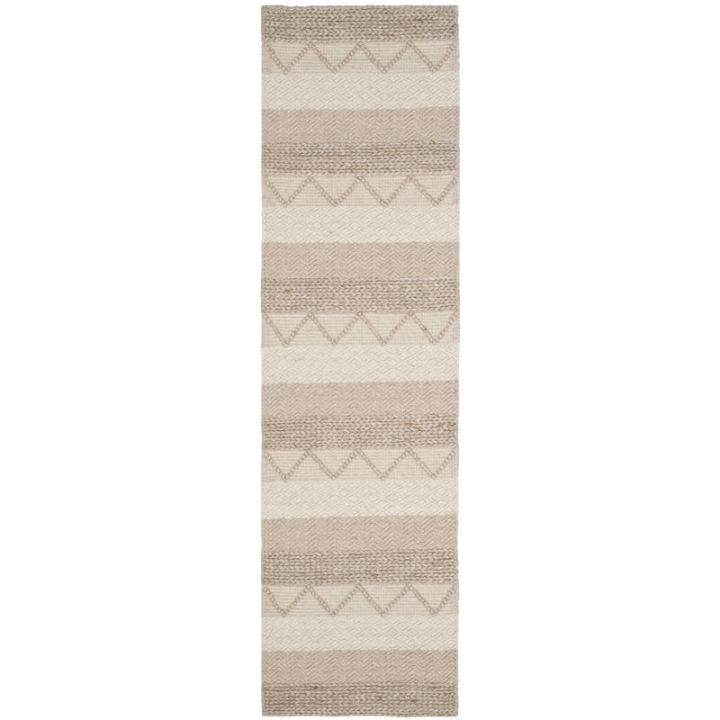 Laine tissée à la main / viscose / coton jacques. Tapis rayé beige, Tapis de couloir 2 pi 3 po x 6 pi