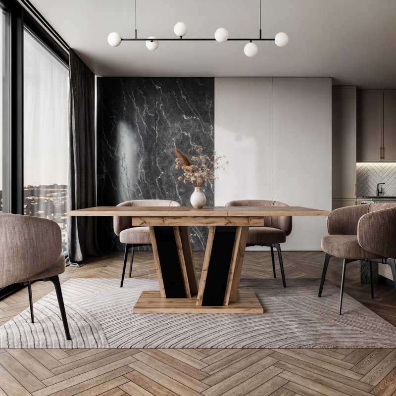 Rectangular 120Cm L x 80Cm W Dining Table, Brown Wood, Brown Wood/Black