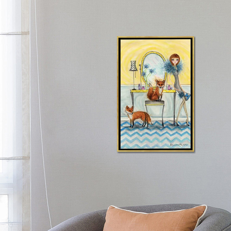 Art fiona et fox, H 26 po x l 18 po x P 1,5 po, Toile encadrée d'or