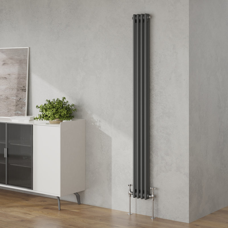 Valda Vertical Traditional 2 Column Designer Radiator, Anthracite, 180cm H x 20cm W
