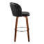 Tabouret de bar à hauteur fixe avec pivot en bois de noyer et similicuir noir avec repose-pieds rond en métal chromé - ensemble de 2