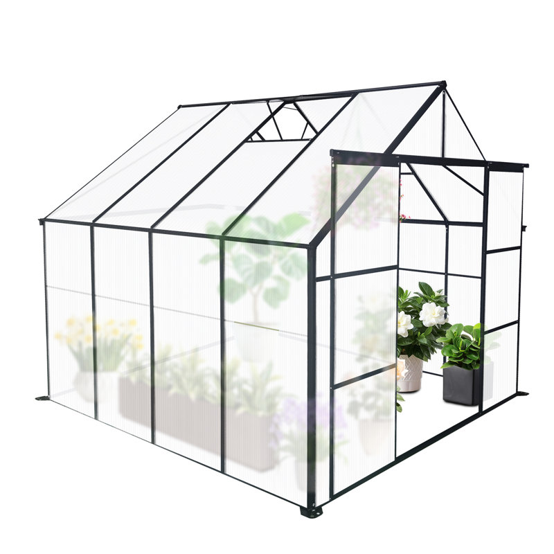 Greenhouse With Two-sliding Door - 8x8 Ft Outdoor Heavy Duty Walk-in For Backyard All Season Black