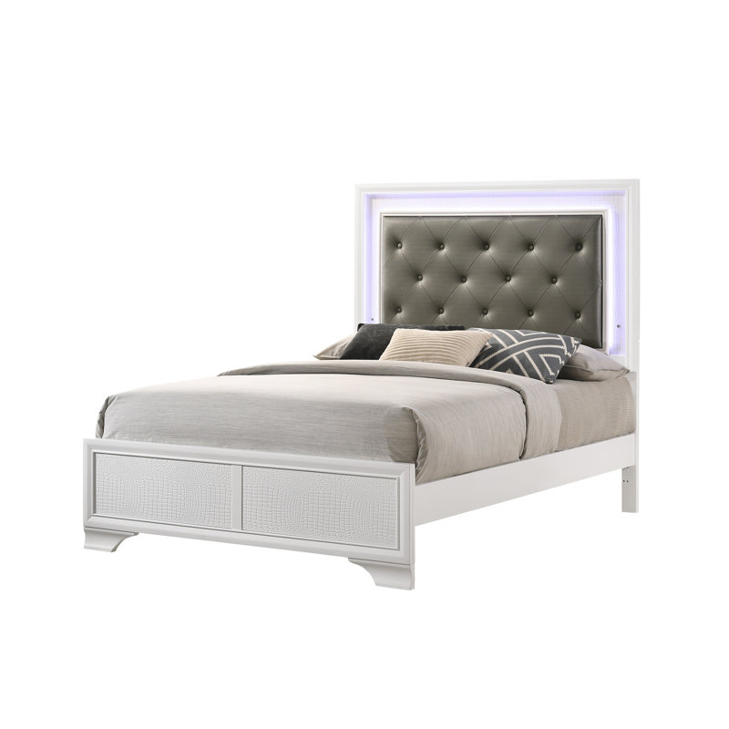 Lit à panneau tapissier Brune avec lumières DEL. Lit plateforme, lits, Blanc, Double