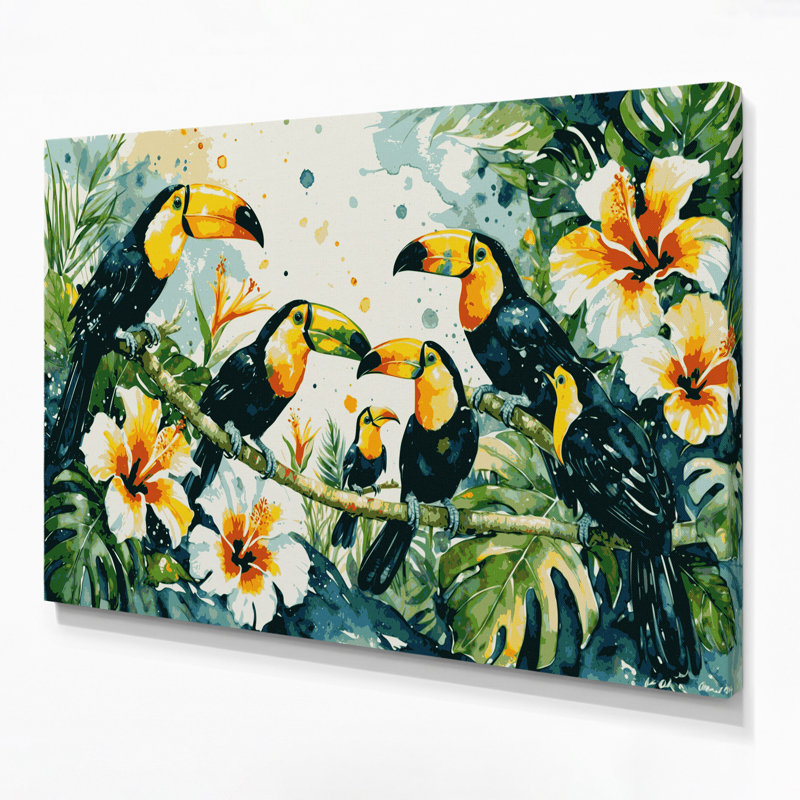 Toile hawaïenne toucans beige, H 16 po x l 20 po