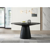 Arwilla Ebony Black 59"W Contemporary Round Dining Table with Pedestal Base