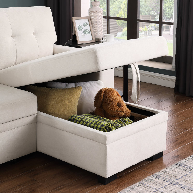 Canapé modulaire en tissu tissé beige avec canapé-lit Largeur de la commode avec rangement