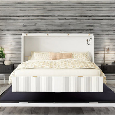 Lit escamotable double pleine grandeur, blanc