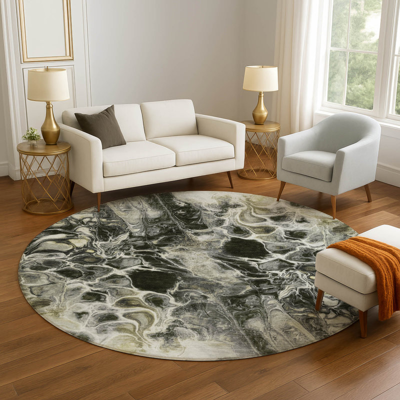 Premium Machine Washable Ralston AMF1936 Abstract Rug, Round 8'