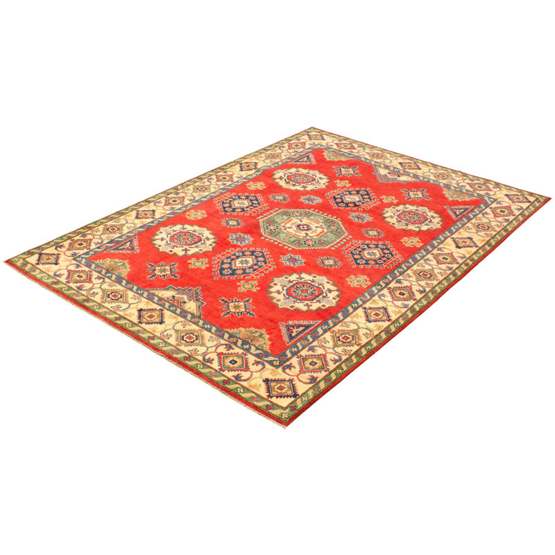 Tapis décoratif en laine rouge de conception unique 6 pi 10 po X 9 pi 7 po noué à la main New Age
