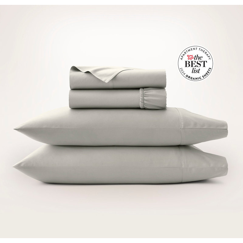 Percale Hemmed Sheet Set, King Sheet Set with 2 King Pillowcases, Pewter