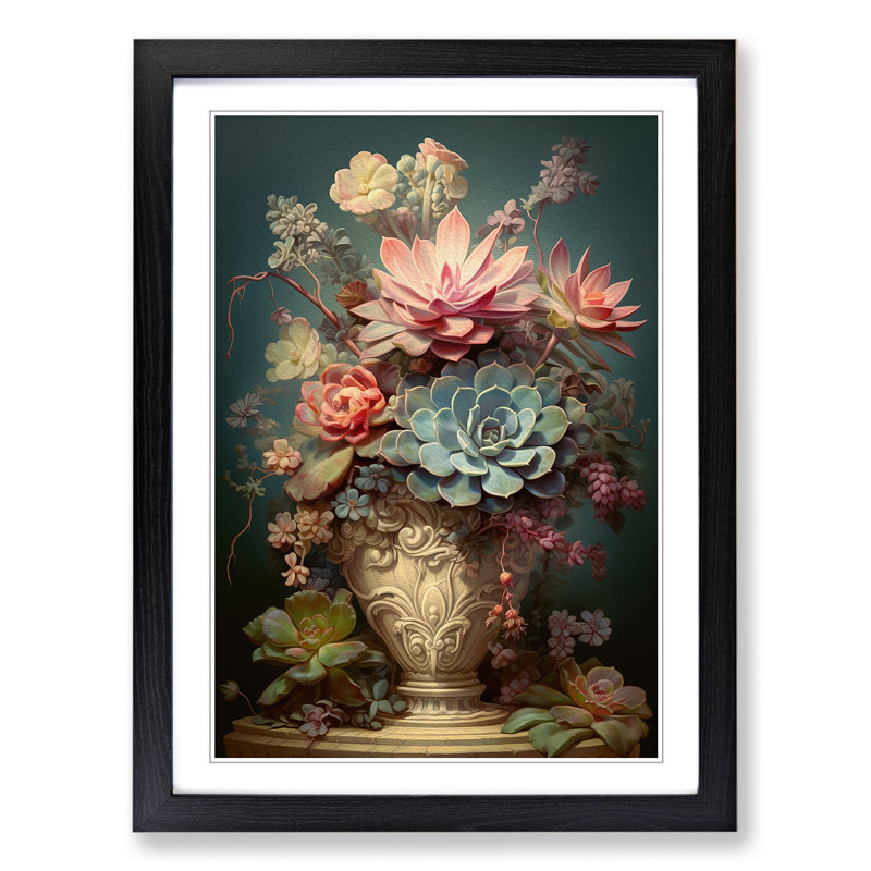 Succulent Victorian - Framed Print, 64cm H x 46cm W x 2cm D, Black