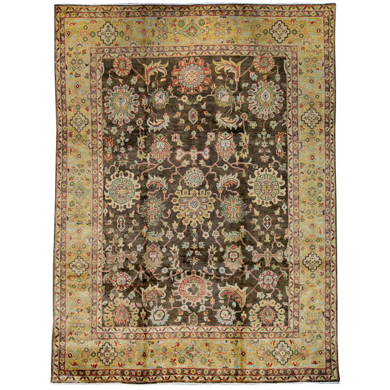 Wool Oriental Area Rug in Dark Gray/Khaki