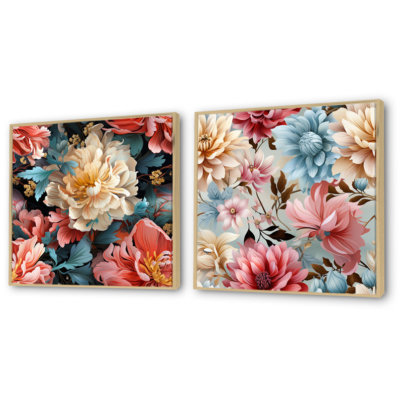 Bouvet - Ensemble de 2 reproductions d'art sur toile florales, H 16 po x l 33 po x P 1 po, Cadre flottant brun